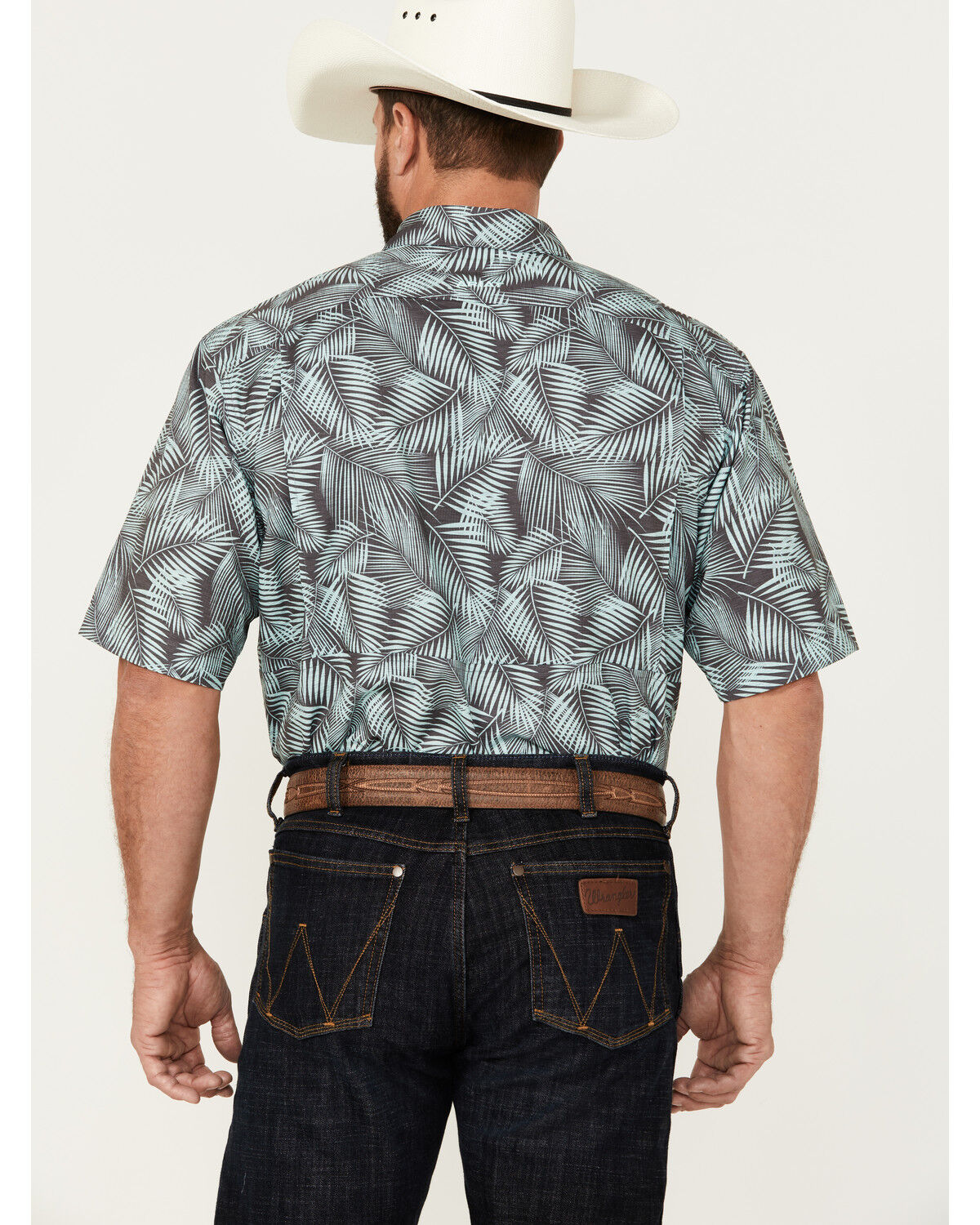 Image #4 - Ariat Men's VentTEK Classic Fit Palm Leaf Short Sleeve Performance Shirt, Mint, hi-res