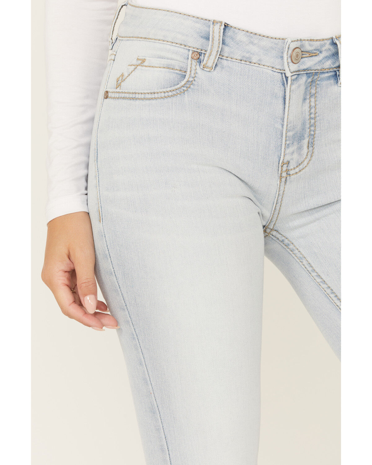 Image #2 - Shyanne Women's Agave Light Wash Mid Rise Destructed Stretch Flare Jeans, Light Wash, hi-res