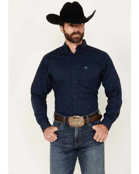 Ariat Men's Pollerd Cactus Print Long Sleeve Button-Down Western Shirt, Dark Blue, hi-res