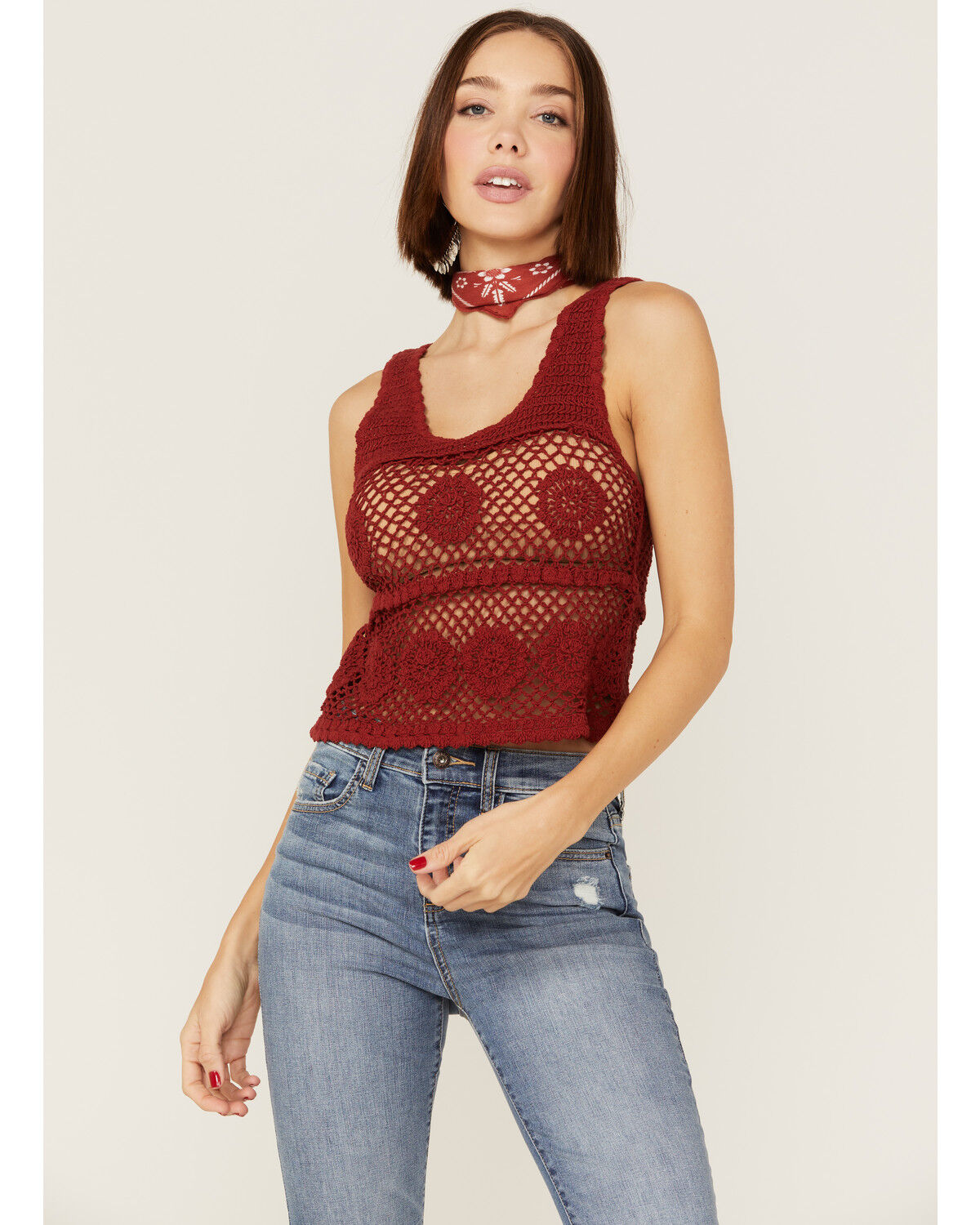 Image #1 - Saints & Hearts Women's Rust Crochet Knit Tank, Rust Copper, hi-res