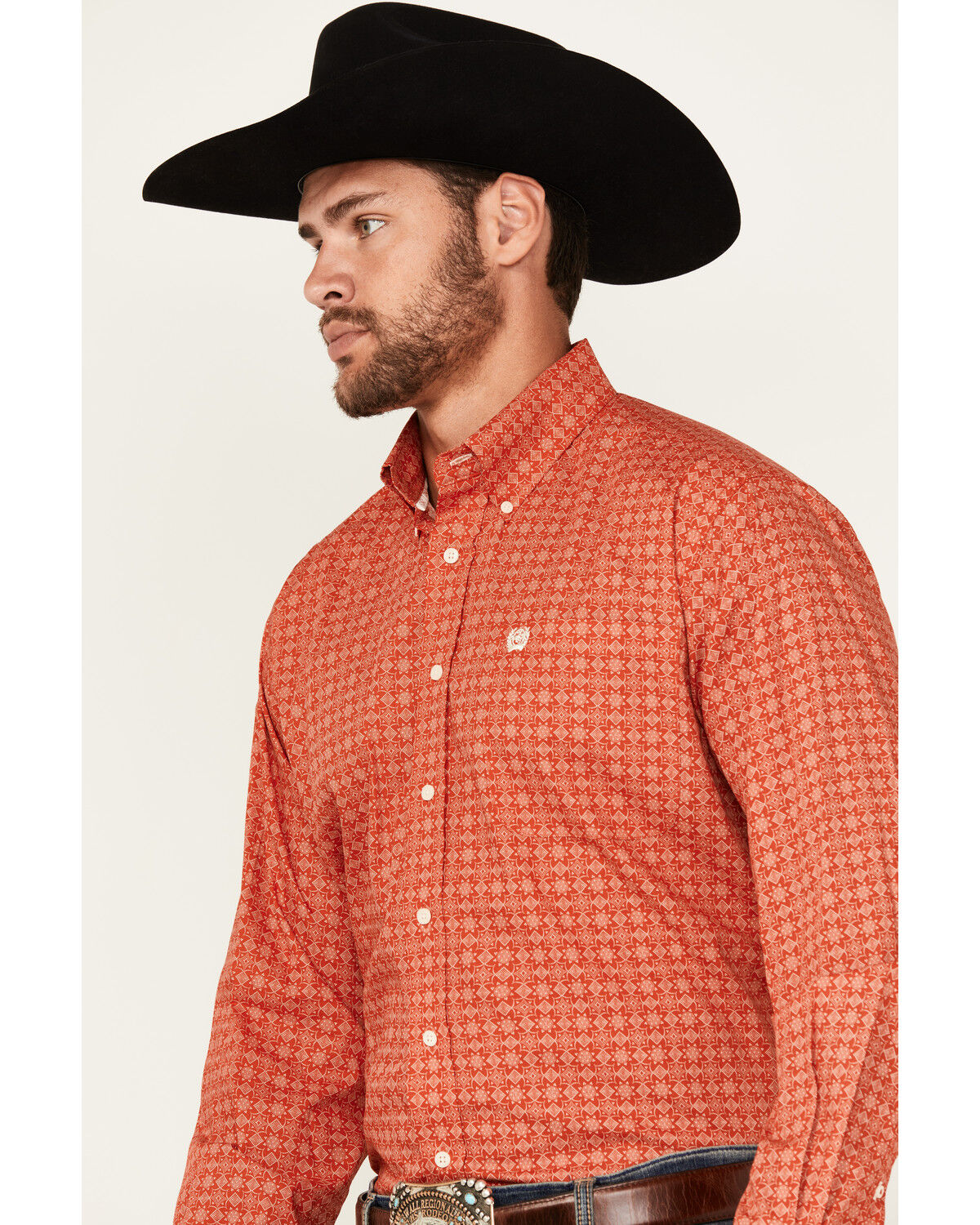 Image #3 - Cinch Men's Medallion Print Long Sleeve Button-Down Western Shirt, Red, hi-res