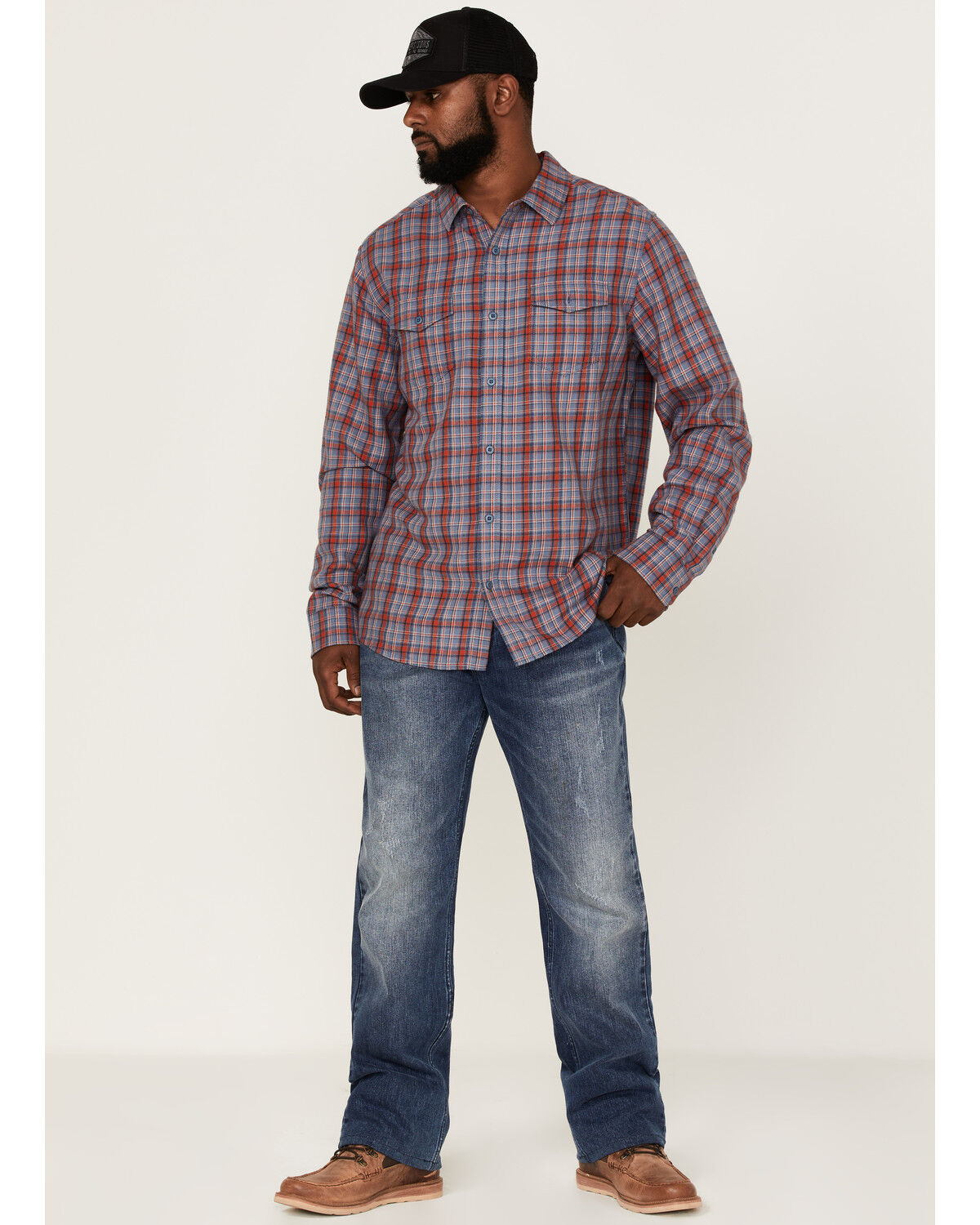 Image #2 - Brothers and Sons Men's Plaid Print Long Sleeve Button Down Western Shirt, Indigo, hi-res