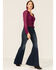 Image #4 - En Creme Women's Long Sleeve Foil Ruffle Blouse, Purple, hi-res