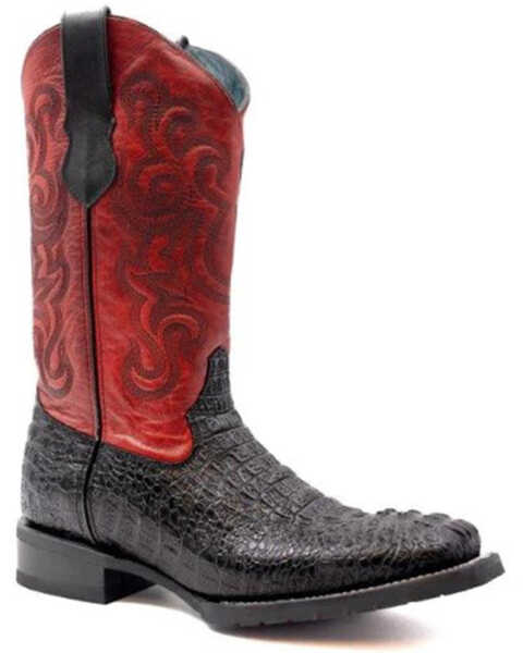 Ferrini Men's Crocodile Print Western Boots - Broad Square Toe , Black, hi-res