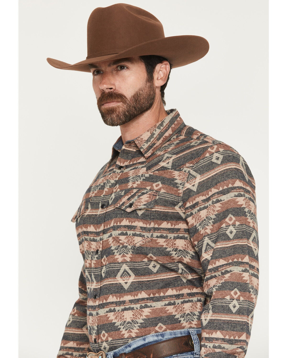 Image #2 - Cody James Men's Ironwood Southwestern Long Sleeve Snap Flannel Shirt - Tall, Brown, hi-res
