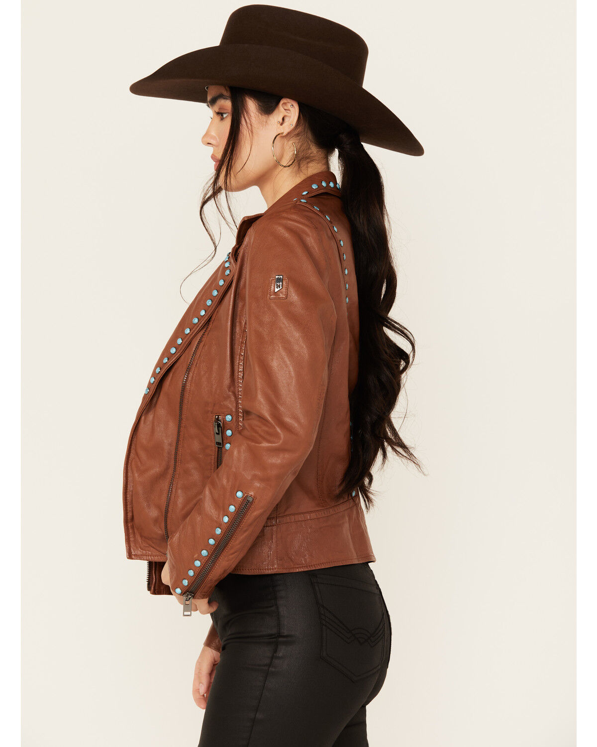 Image #2 - Maurtius Leather Women's Boot Barn Exclusive Studded Leather Jacket, Tan, hi-res