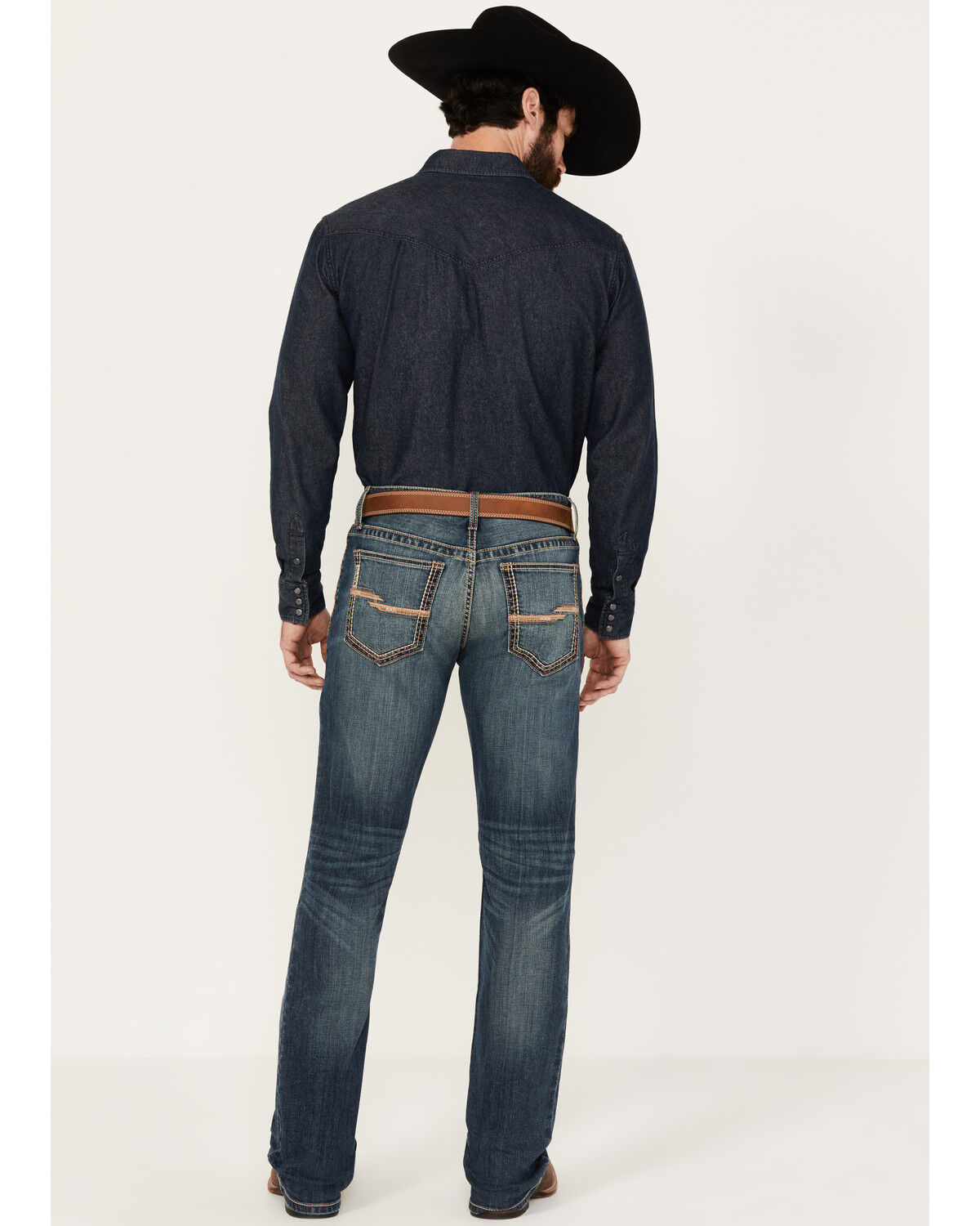 Image #3 - Cinch Men's Ian Dark Stonewash Slim Bootcut Performance Stretch Denim Jeans, Indigo, hi-res
