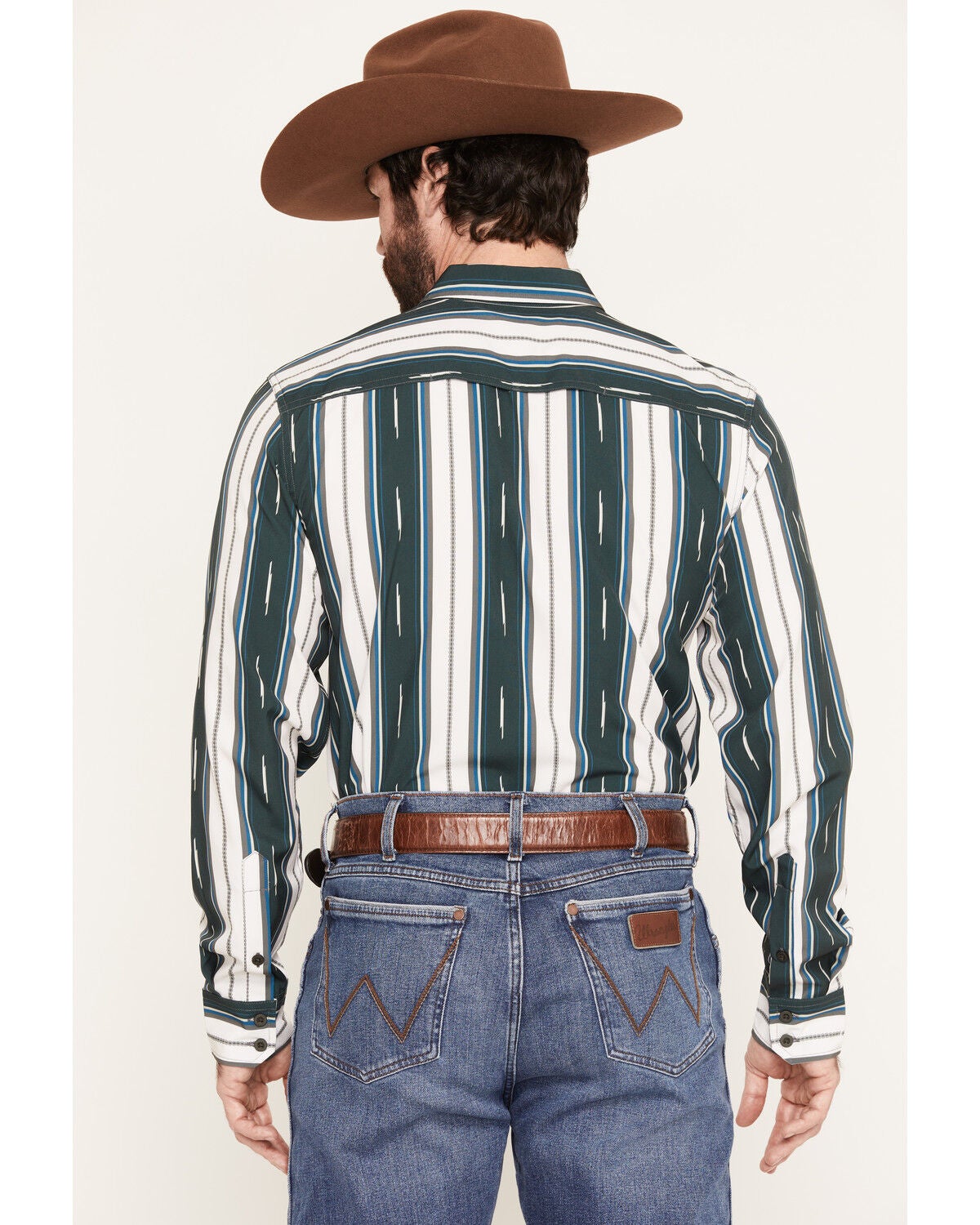 Image #4 - Zach Top X Kimes Ranch Men's Hickory Striped Long Sleeve Button-Down Western Shirt, Green, hi-res