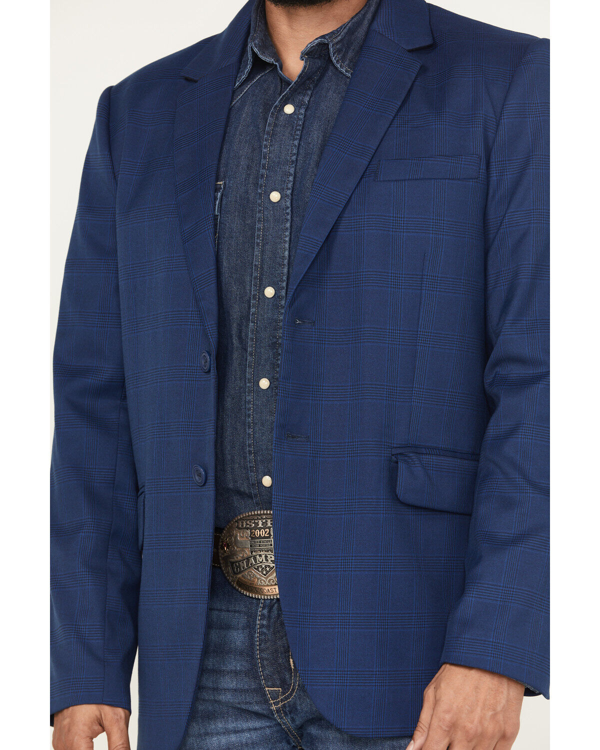 Image #3 - Panhandle Men's Tonal Plaid Print Slim Cut Sportcoat, Navy, hi-res