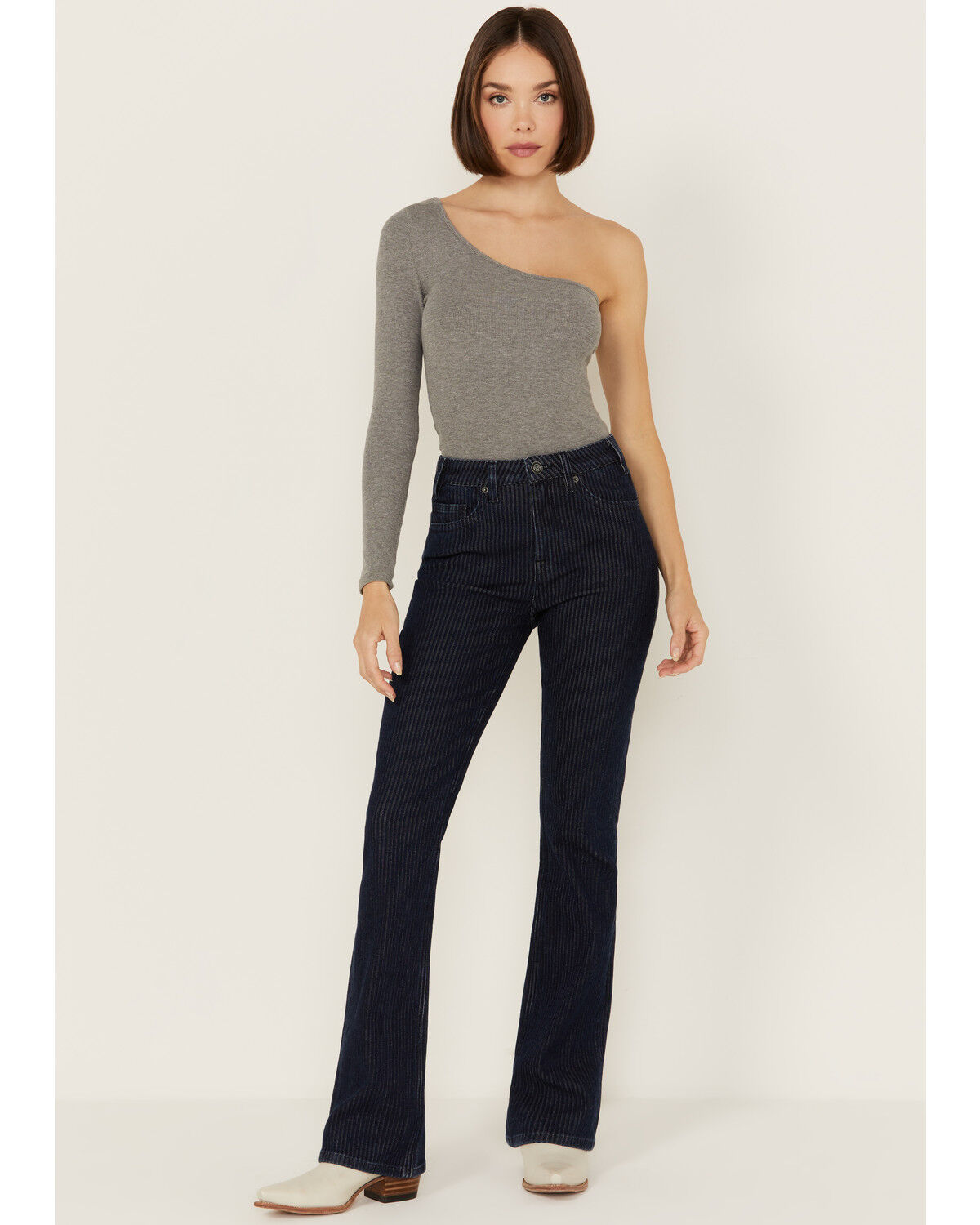 Image #1 - Rock & Roll Denim Women's Dark Wash High Rise Jacquard Striped Striped Bootcut Stretch Denim Jeans, Dark Wash, hi-res