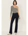 Image #1 - Rock & Roll Denim Women's Dark Wash High Rise Jacquard Striped Striped Bootcut Stretch Denim Jeans, Dark Wash, hi-res