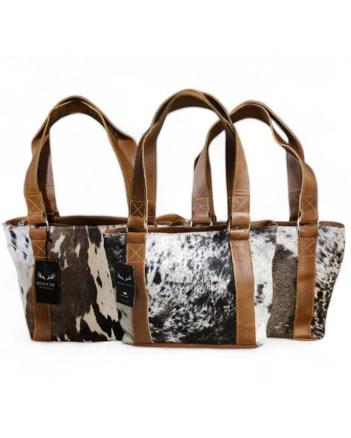 Image #1 - Ranch Junkie Women's Highlands Genuine Cowhide Tote Handbag, Black/white, hi-res