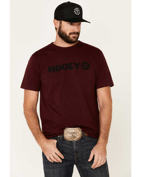 HOOey Men's Maroon Lock-Up Logo Graphic T-Shirt , Maroon, hi-res