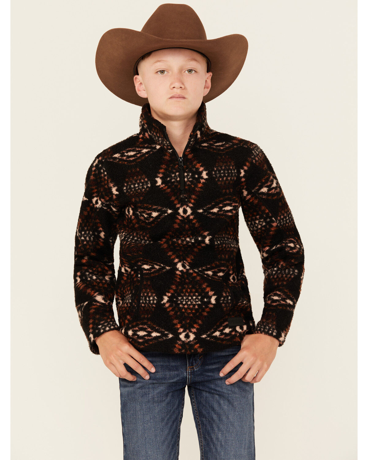 Image #1 - Rock & Roll Denim Boys' Southwestern Print 1/4 Zip Pullover, Brown, hi-res