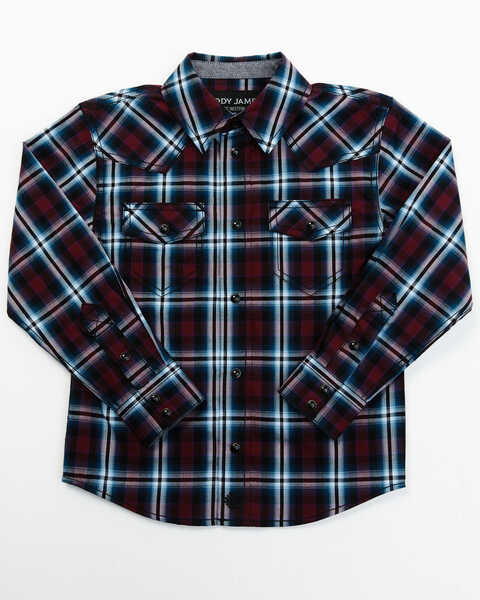 Cody James Boys' Plaid Print Long Sleeve Snap Western Shirt - Toddler, Red, hi-res
