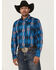 Image #1 - RANK 45® Men's Wooden Southwestern Striped Print Long Sleeve Button-Down Stretch Western Shirt, Blue, hi-res