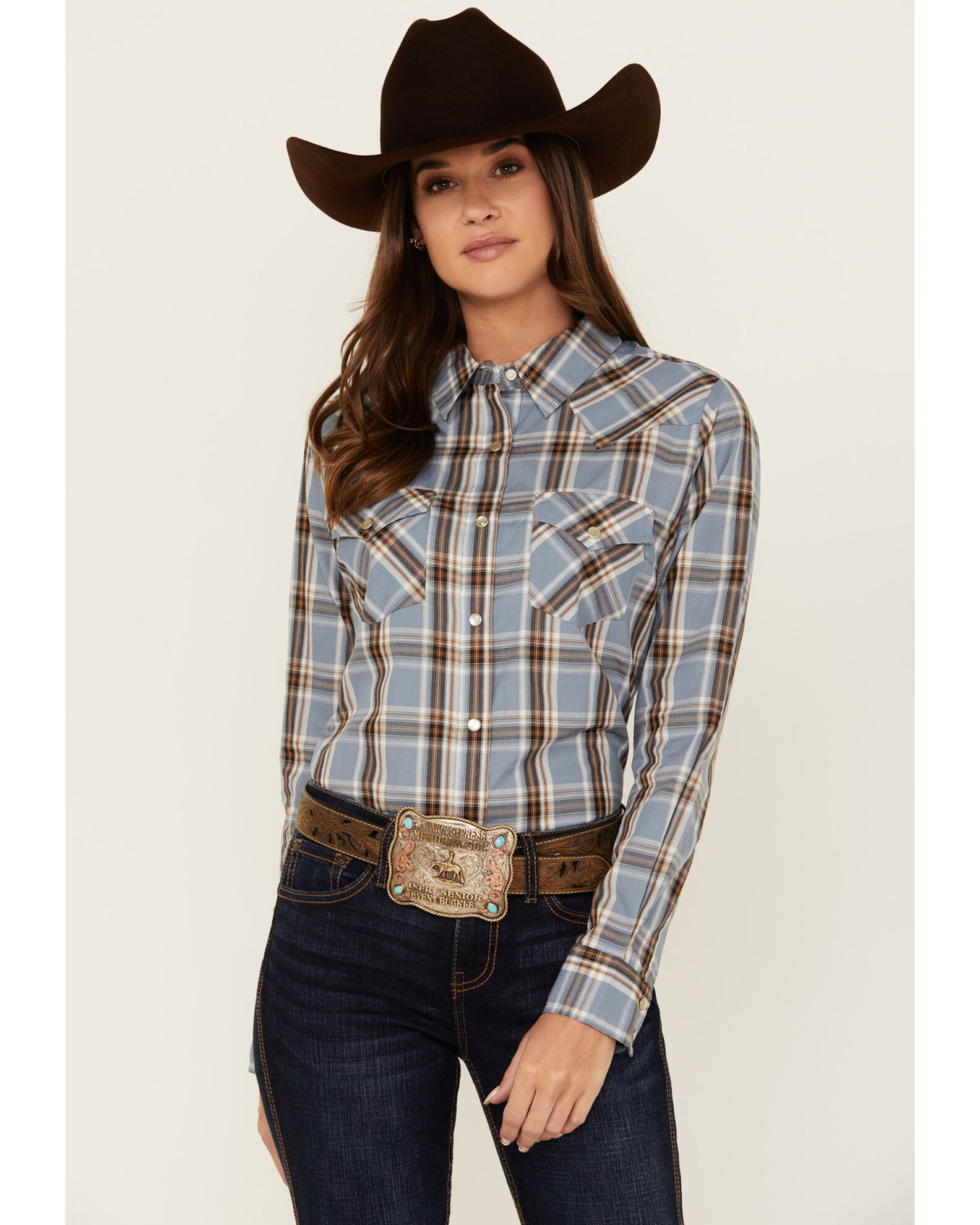 Wrangler Women s Plaid Print Long Sleeve Pearl Snap Western Shirt Country Outfitter