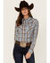 Image #1 - Wrangler Women's Plaid Print Long Sleeve Pearl Snap Western Shirt, Blue, hi-res