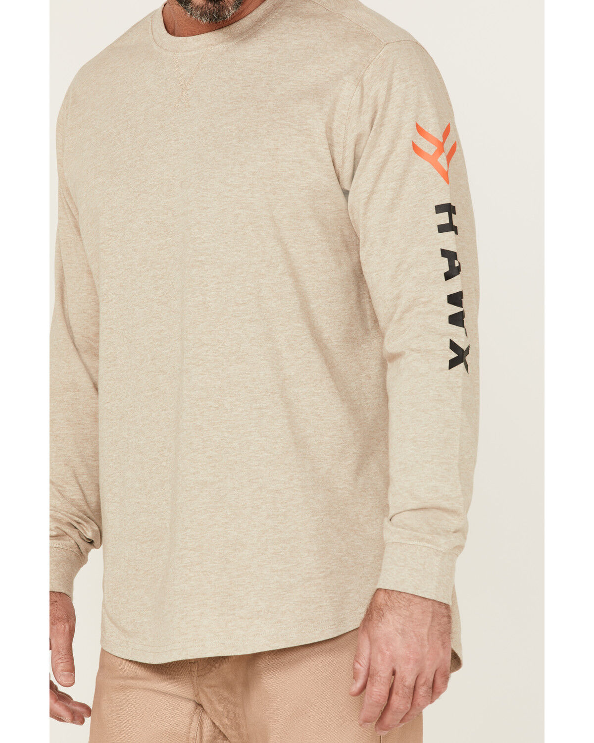 Image #3 - Hawx Men's Logo Graphic Long Sleeve Work T-Shirt - Taupe, , hi-res