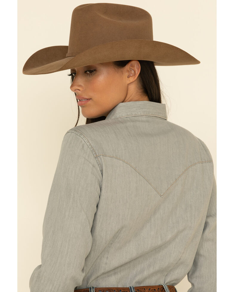Wrangler Women's Long Sleeve Grey Demin Shirt, Grey, hi-res