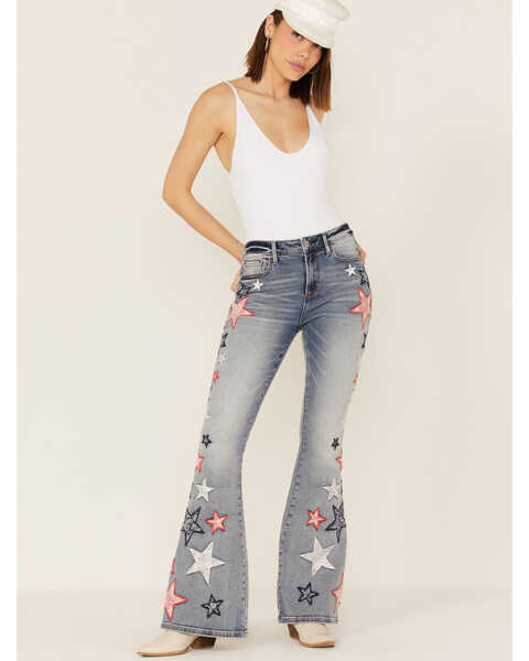 Driftwood Women's Light Wash High-Rise Star Spangled Farrah Flare Jeans, Blue, hi-res
