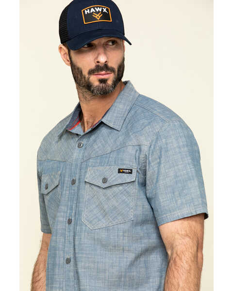 Image #4 - Hawx Men's Rancho Chambray Solid Short Sleeve Work Shirt , Blue, hi-res