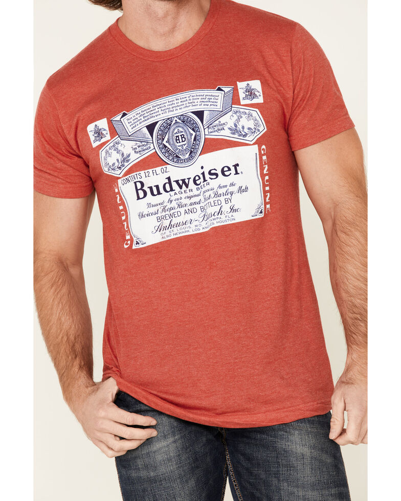 Brew City Beer Gear Men's Budweiser Label Graphic T-Shirt , Red, hi-res