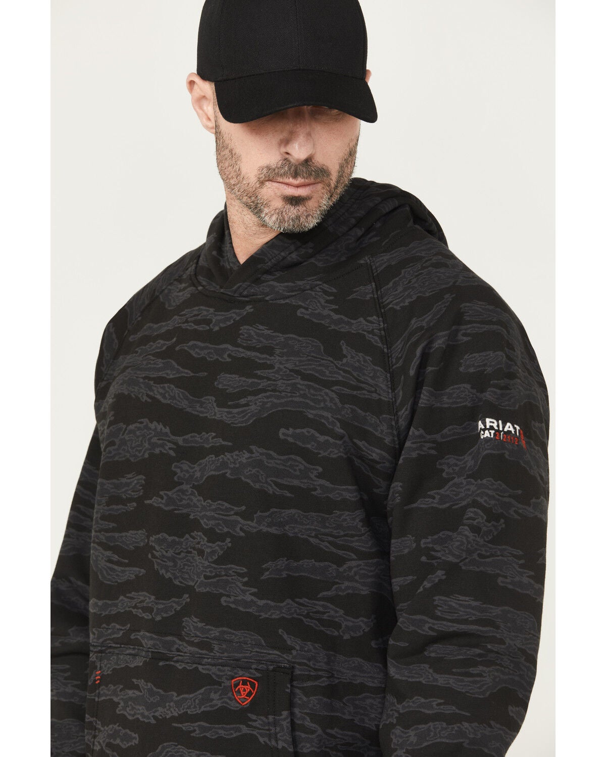 Image #2 - Ariat Men's FR Durastretch Smoke Hooded Sweatshirt, Black, hi-res
