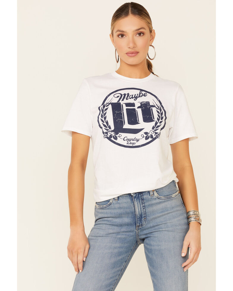Country Deep Women's Maybe Lit Circle Graphic Short Sleeve Tee , White, hi-res