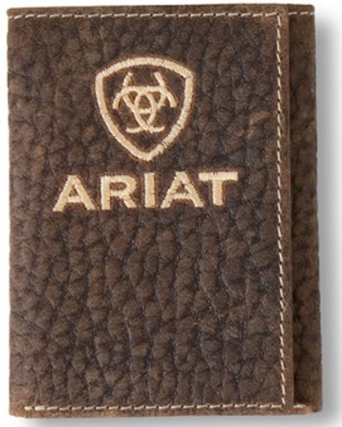 Ariat Men's Tri-Fold Bull Hide Embroidered Wallet, Brown, hi-res
