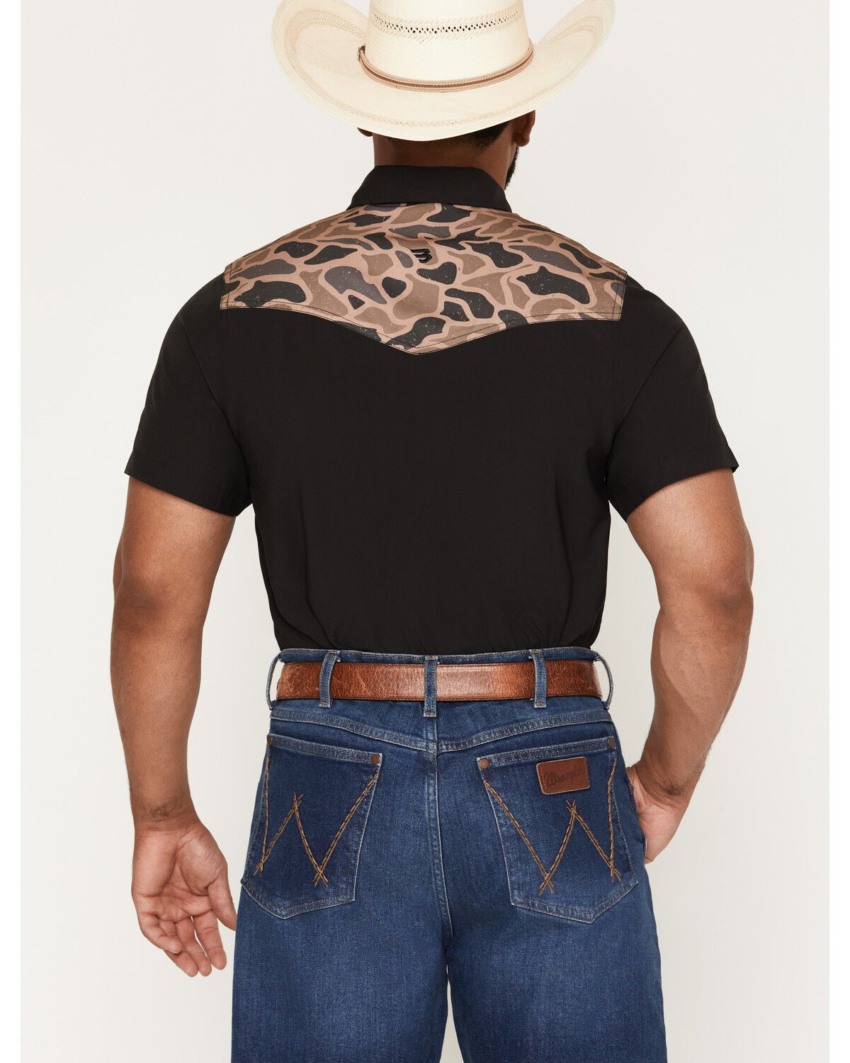 Image #4 - Burlebo Men's Camo Color Block Short Sleeve Snap Performance Western Shirt, Black, hi-res