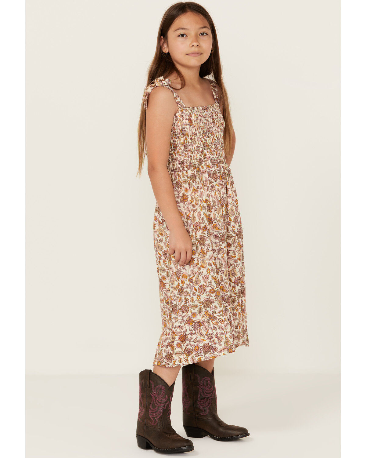 Image #3 - Cotton & Rye Girls' Floral Print Maxi Dress, Rust Copper, hi-res