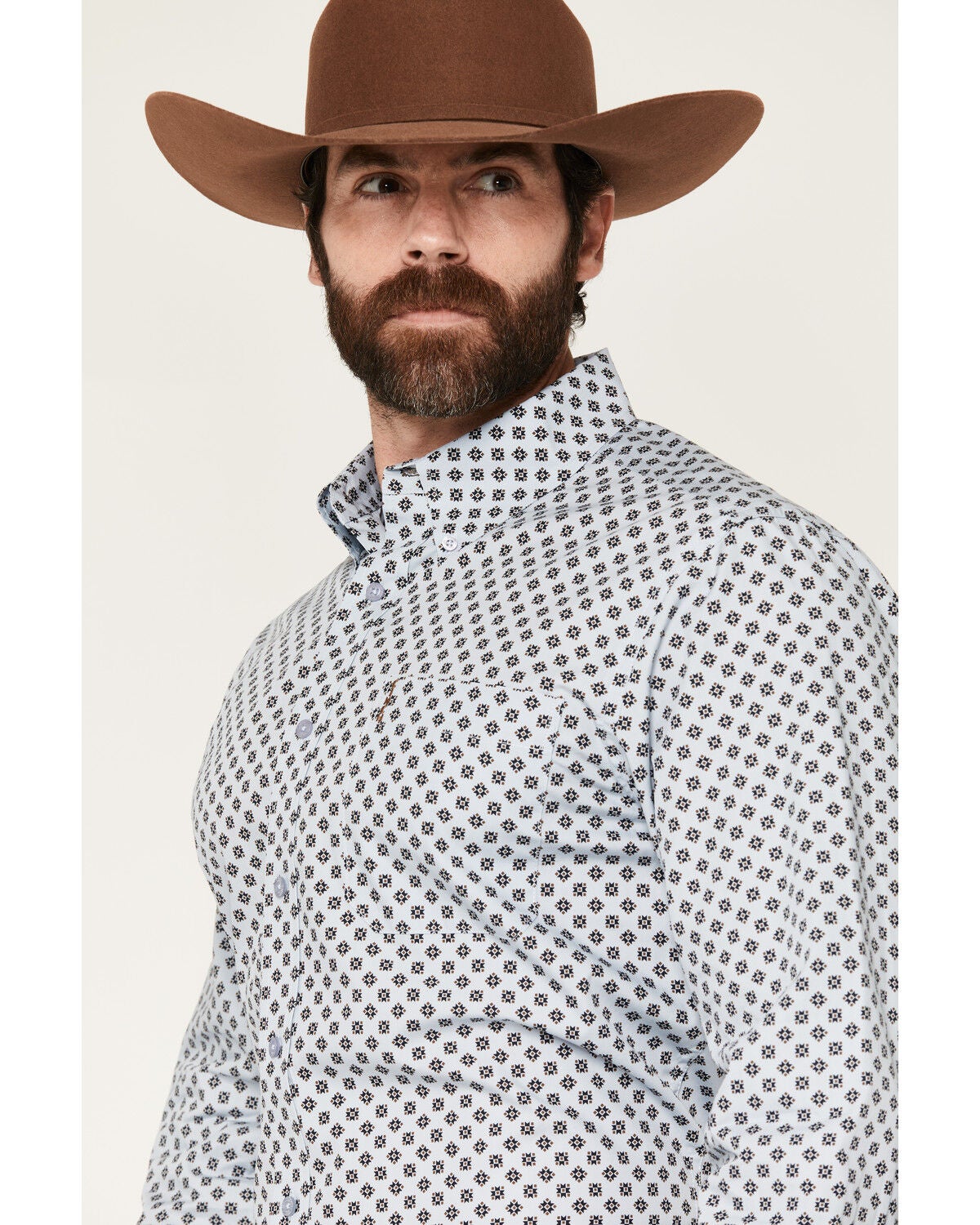 Image #2 - Cinch Men's Geo Print Long Sleeve Button-Down Western Shirt, Light Blue, hi-res