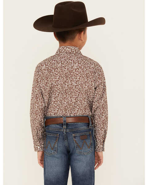 Image #4 - Roper Boys' Floral Print Long Sleeve Western Peal Snap Shirt, Brown, hi-res