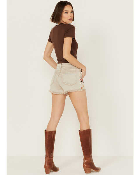 Image #3 - Driftwood Women's Goldie X Boogie Nights High Rise Floral Embroidered Stretch Denim Shorts , Taupe, hi-res