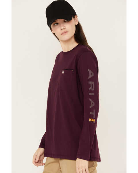 Ariat Women's Rebar Long Sleeve Work Shirt, Purple, hi-res