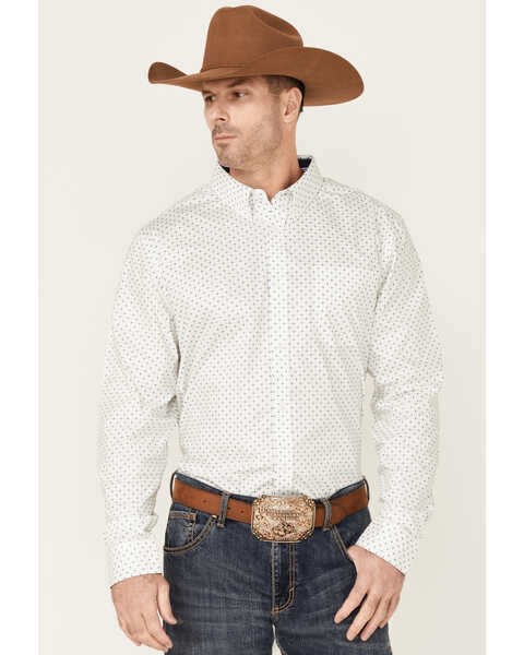 Cody James Core Men's Old Soul Mini Geo Print Long Sleeve Button Down Western Shirt , White, hi-res