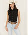 Image #1 - Cowgirl Hardware Women's Solid Sleeveless Rhinestone Snap Western Shirt, Black, hi-res