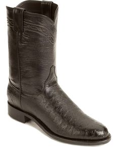 Justin Smooth Ostrich Roper Cowboy Boots, Black, hi-res