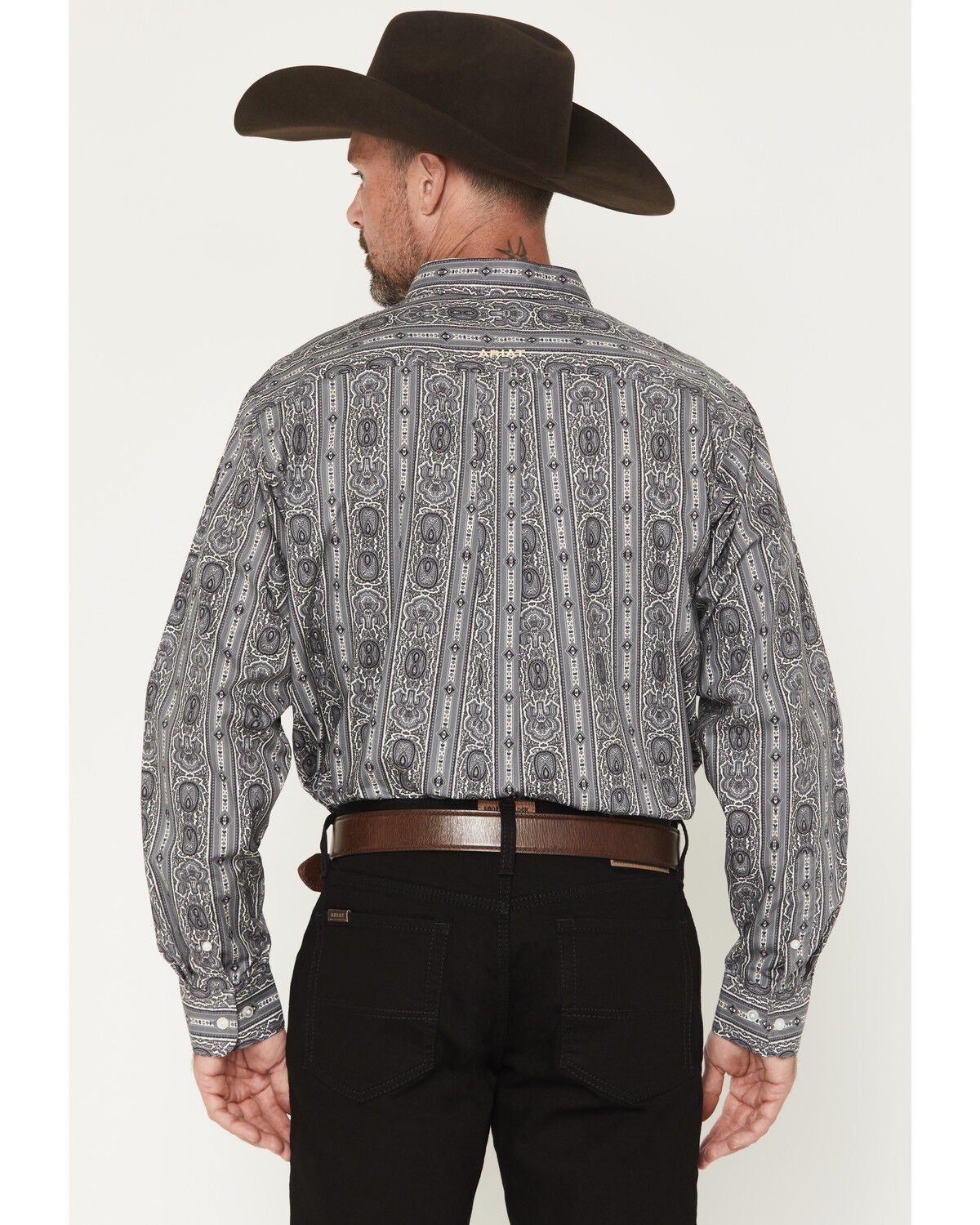 Image #4 - Ariat Men's Tatum Medallion Striped Long Sleeve Button-Down Western Shirt - Tall, Grey, hi-res