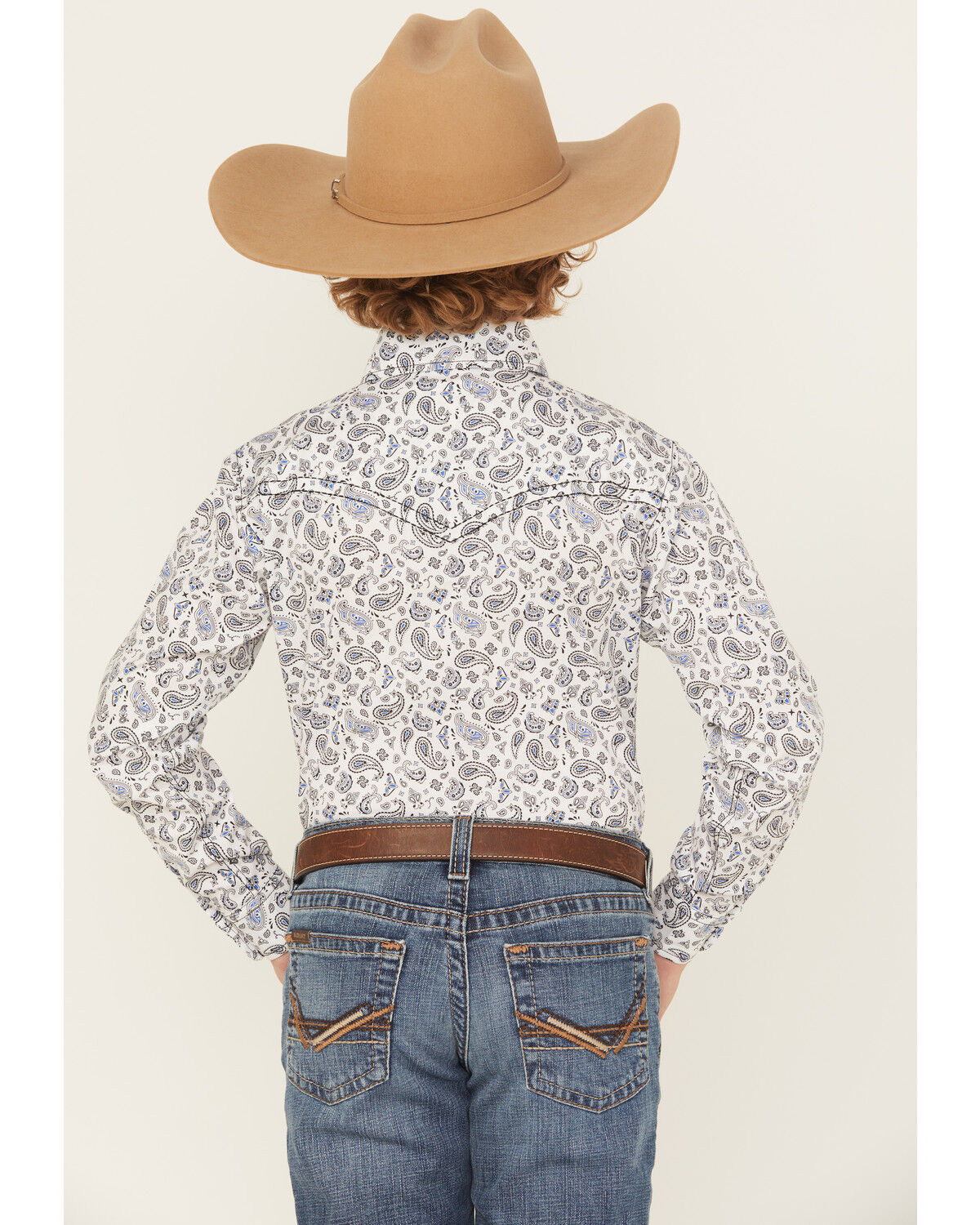Image #4 - Cowboy Hardware Boys' Paisley Print Long Sleeve Snap Stretch Western Shirt, White, hi-res