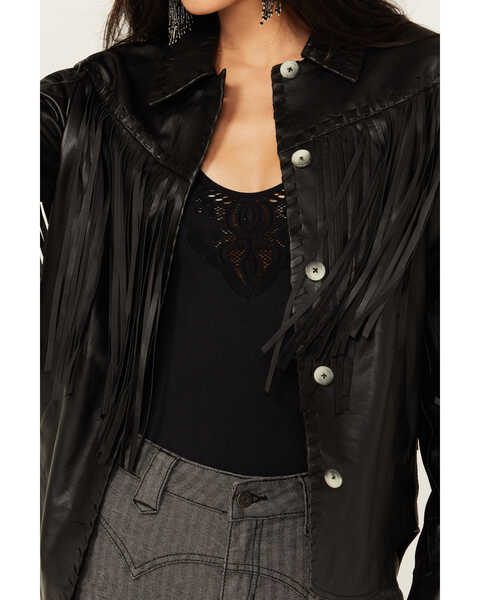 Image #3 - Idyllwind Women's Amburn Leather Fringe Shacket , Black, hi-res