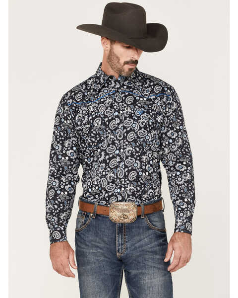 Cowboy Hardware Men's Paisley Print Snap Western Shirt , Black, hi-res