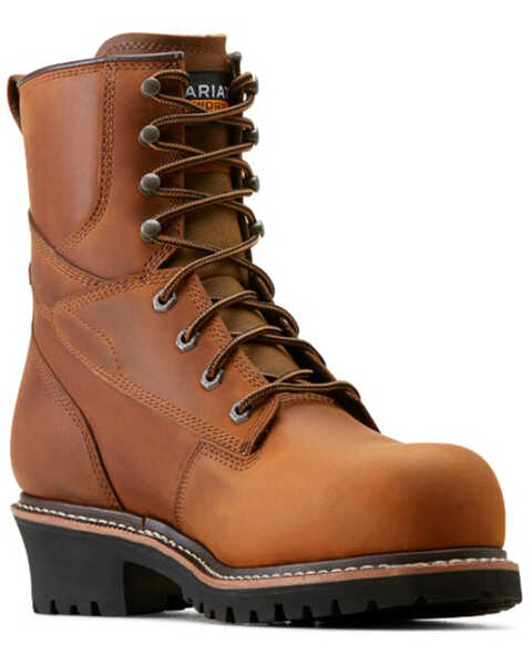 Ariat Men's 8" Logger Shock Shield Waterproof Work Boots - Composite Toe , Brown, hi-res