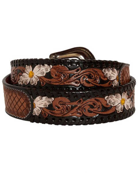 Image #2 - Myra Bag Women's Checkered Brown Hand Tooled Leather Belt, Brown, hi-res