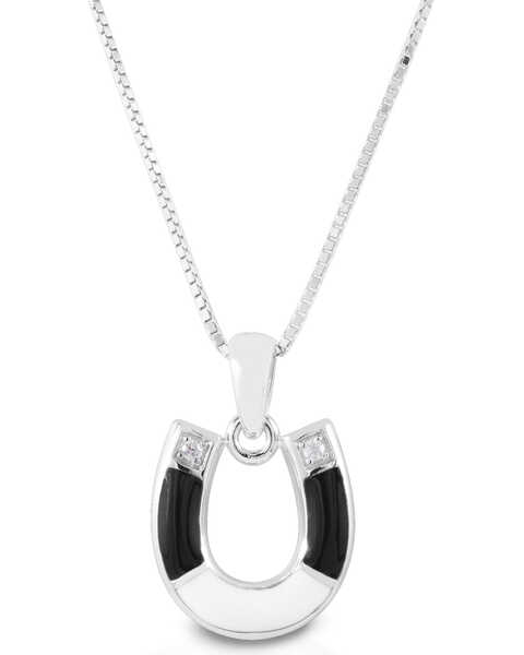 Kelly Herd Women's Black & White Horseshoe Necklace, Silver, hi-res