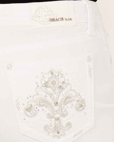 Image #2 - Grace In LA Women's Fleur De Lis Pocket Mid Rise Bootcut Stretch Denim Jeans , White, hi-res