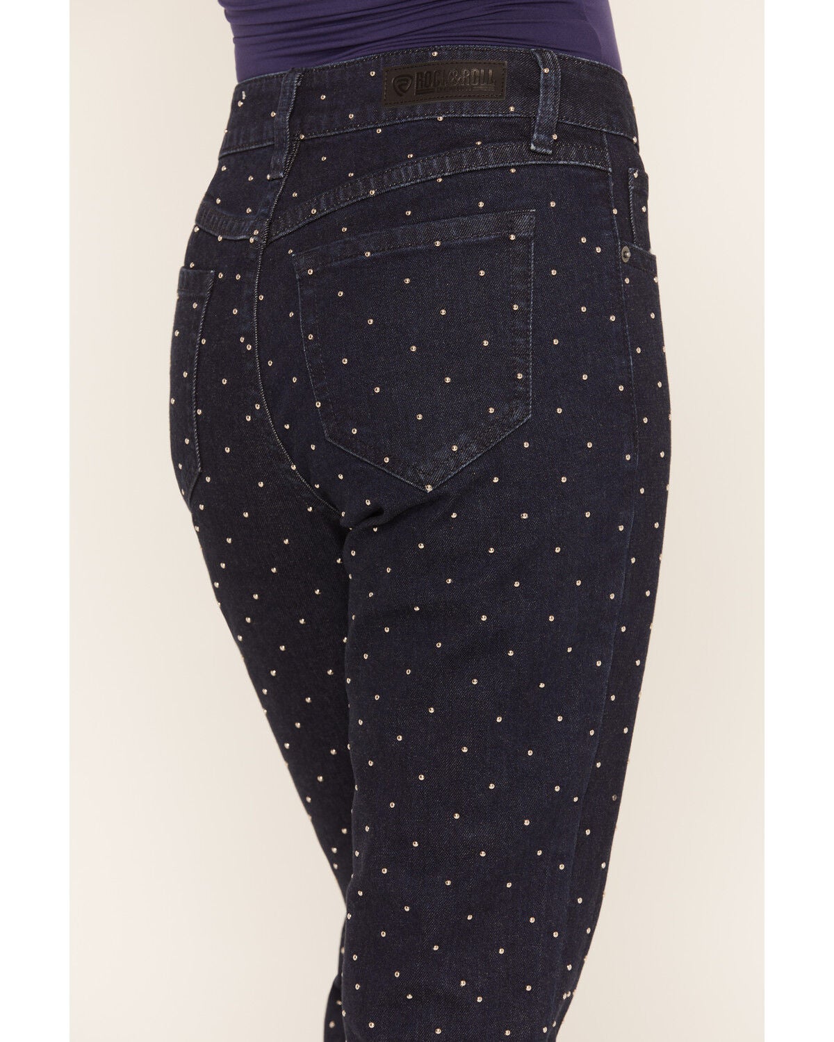Image #4 - Rock & Roll Denim Women's Dark Wash High Rise Micro Studded Straight Stretch Denim Jeans, Dark Wash, hi-res