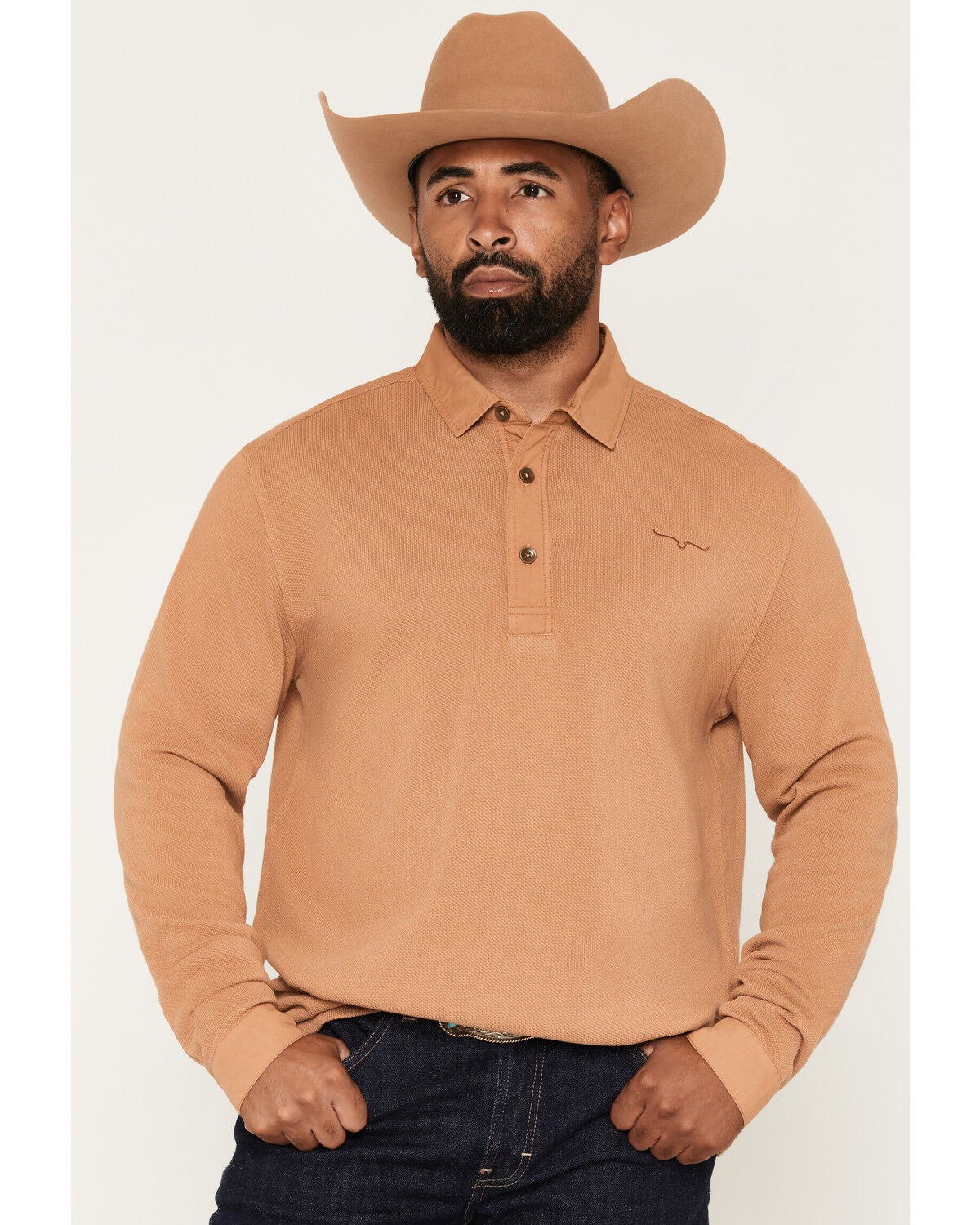 Image #1 - Kimes Ranch Men's Rockaway Long Sleeve Button-Down Polo Shirt, Tan, hi-res