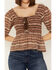 Image #3 - Shyanne Women's Smocked Lace-Up Print Top, Medium Brown, hi-res